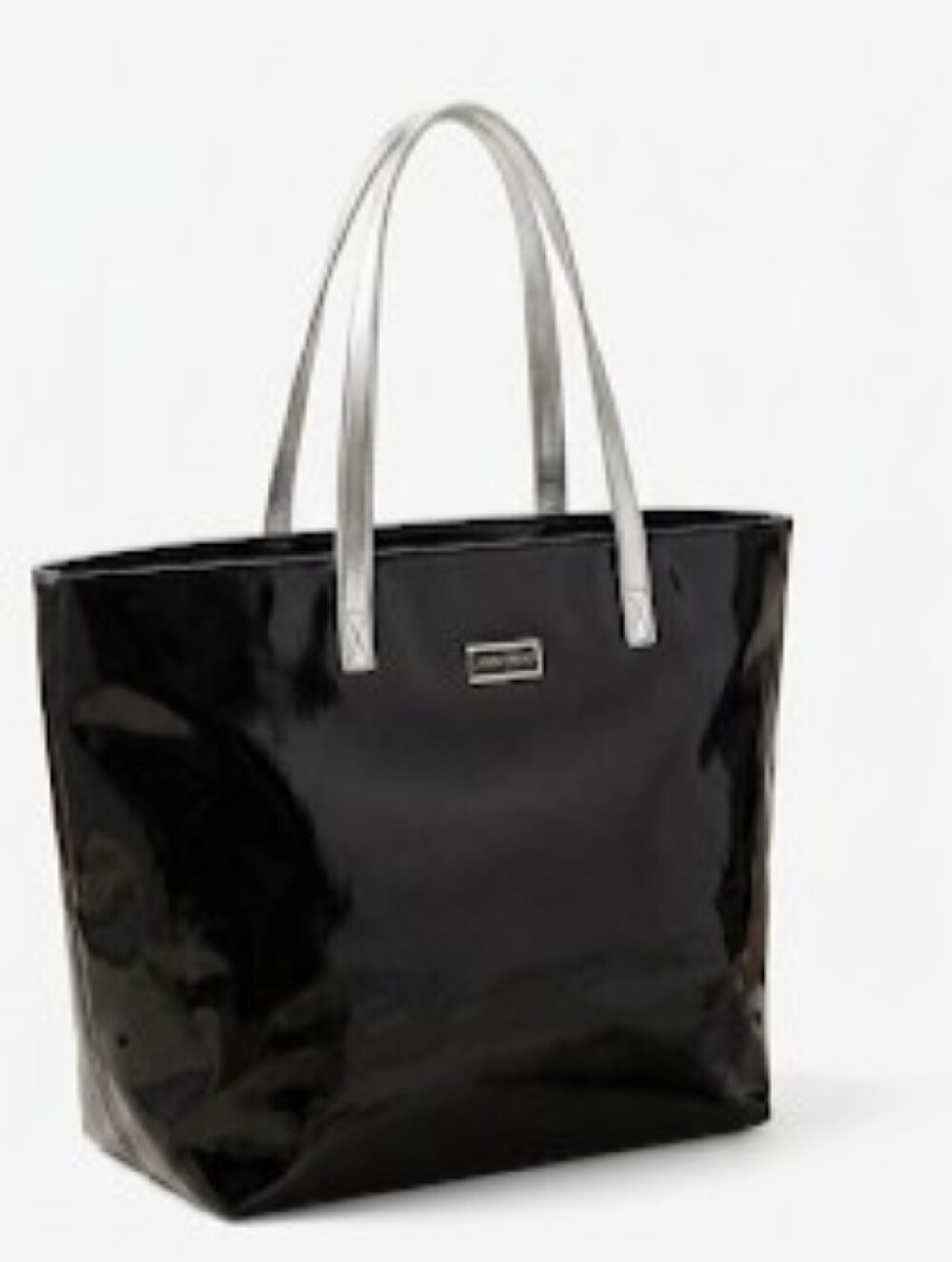 Jimmy Choo Parfume Black Faux Leather Tote with Silver Straps NWOT